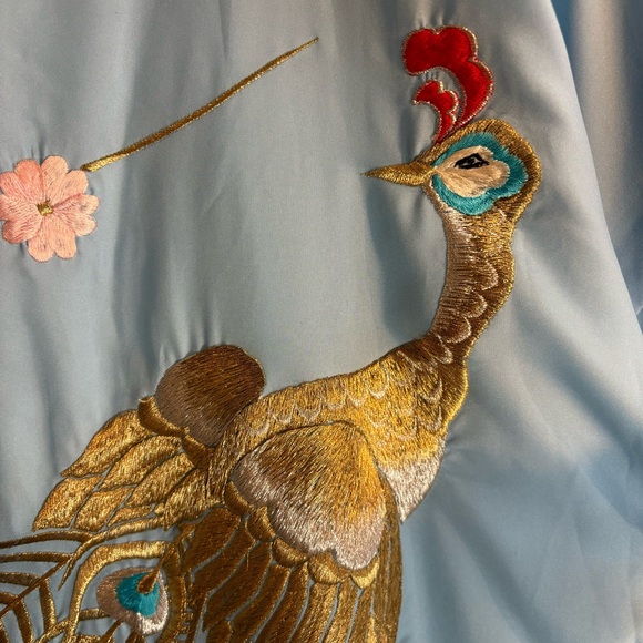 KIMONO Sz L (estimated) Made in Japan Lined Embroidered Peacock Lightweight Long - Picture 11 of 13